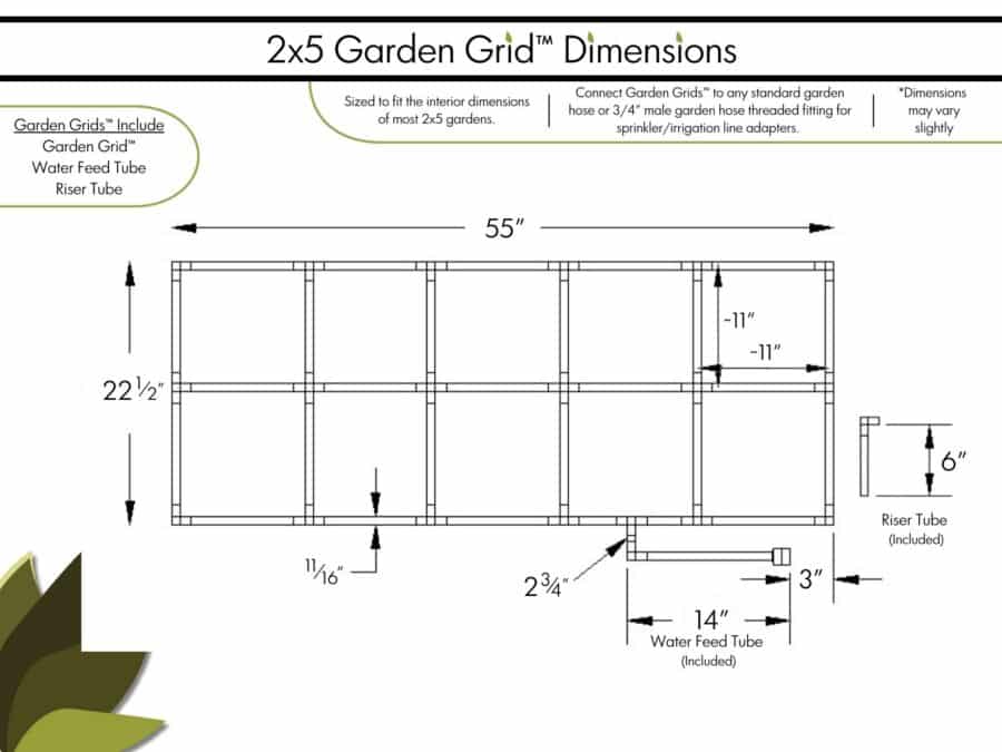 2x5 Garden Grid - Dimensions