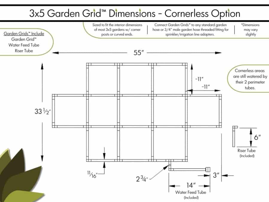 3x5 Garden Grid - Cornerless - Dimensions